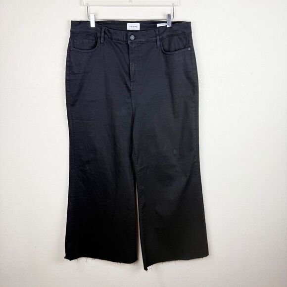 Frame Wide Leg Black Jeans Palazzo Stretch Denim Size 34 - Picture 1 of 6